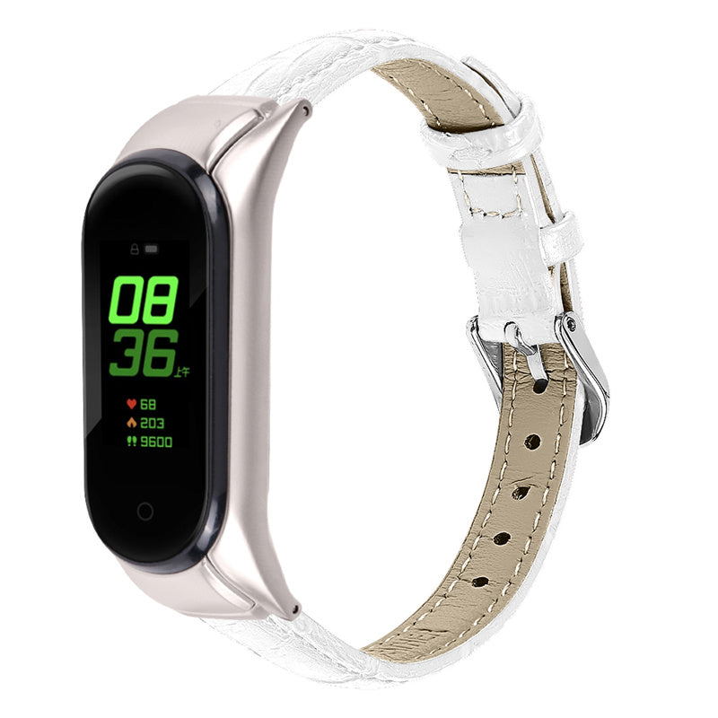 For Xiaomi Mi Band 7 Buckle Design Top Layer Cowhide Leather Bamboo Grain Adjustable Watch Band with Silver Protective Cover For Xiaomi Mi Band 7 Buckle Design Top Layer Cowhide Leather Bamboo Grain Adjustable Watch Band with Silver Protective Cover